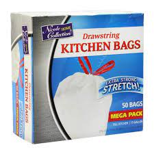 NC 13 Gal Drawstring Kitchen Trash Bag XStrong White 50ct