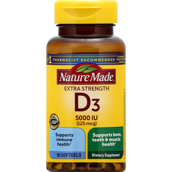 Nature Made Extra Strength Vitamin D3 5000 IU (125 mcg) Softgels 90 Count