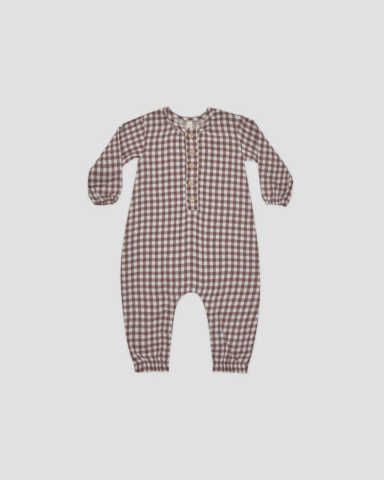 Quincy Mae Woven Jumpsuit | Plum Gingham 3-6m