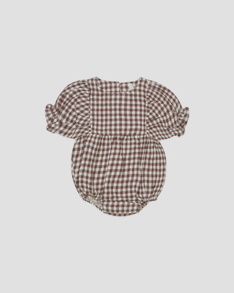 Quincy Mae Cosette Romper | Plum Gingham 6-12m