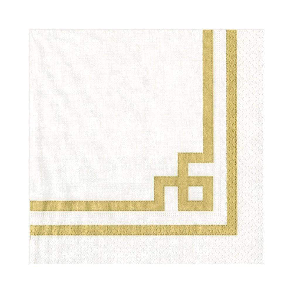 Rive Gauche Paper Cocktail Napkins in Gold & White 20 pk