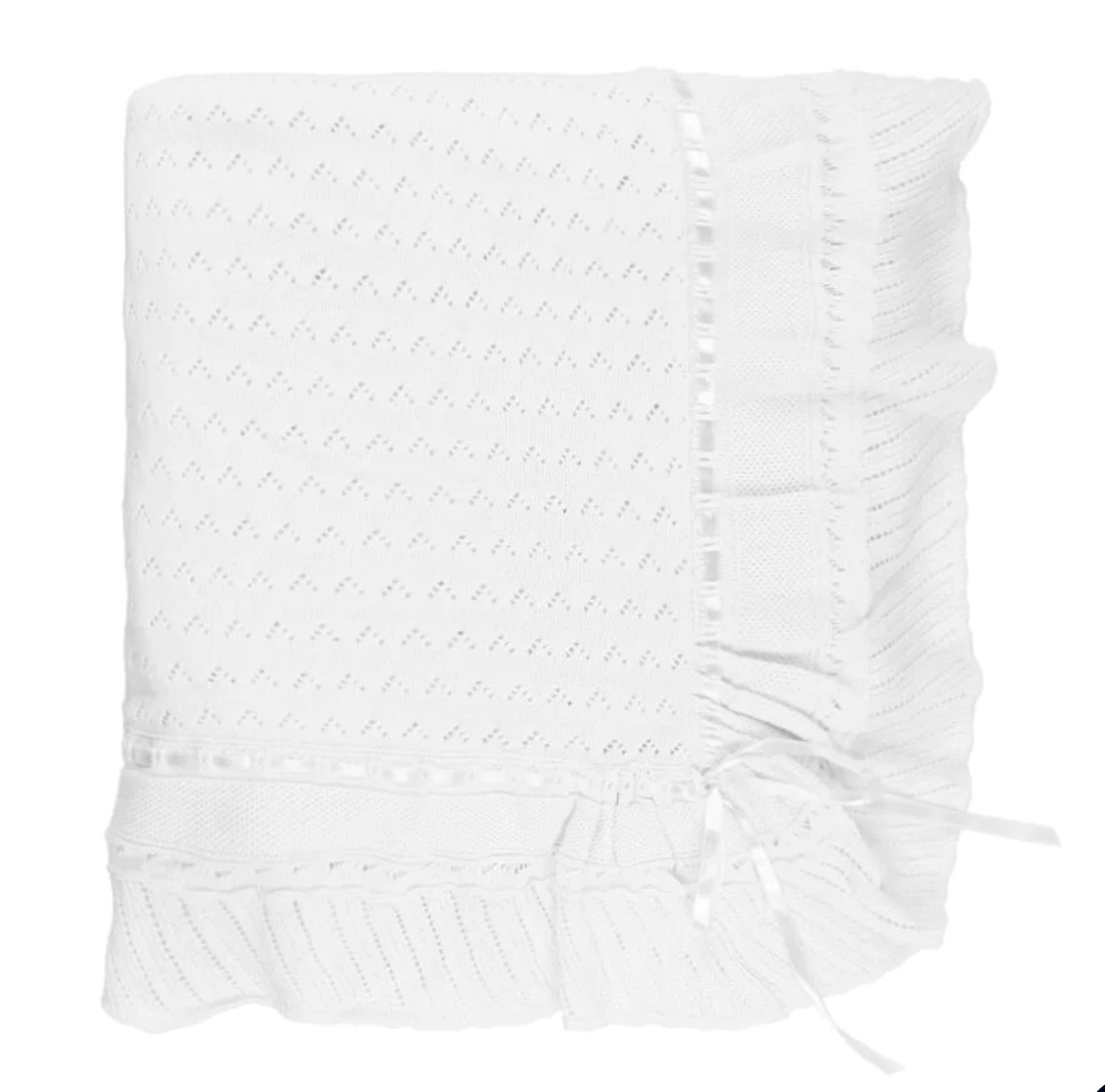 Feltman Pointelle Knit Ruffle Blanket White
