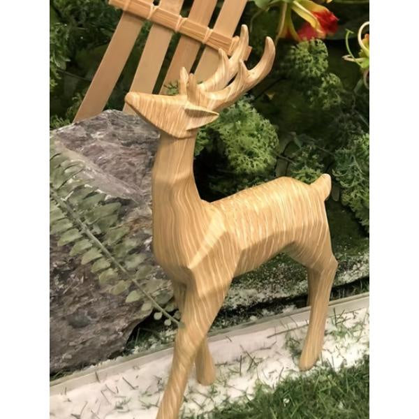 Solid Wood Deer Statue