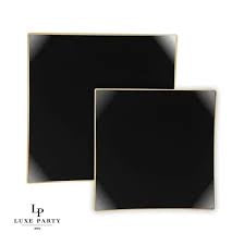 Square Coupe Black Gold Plastic Plates, 10pk