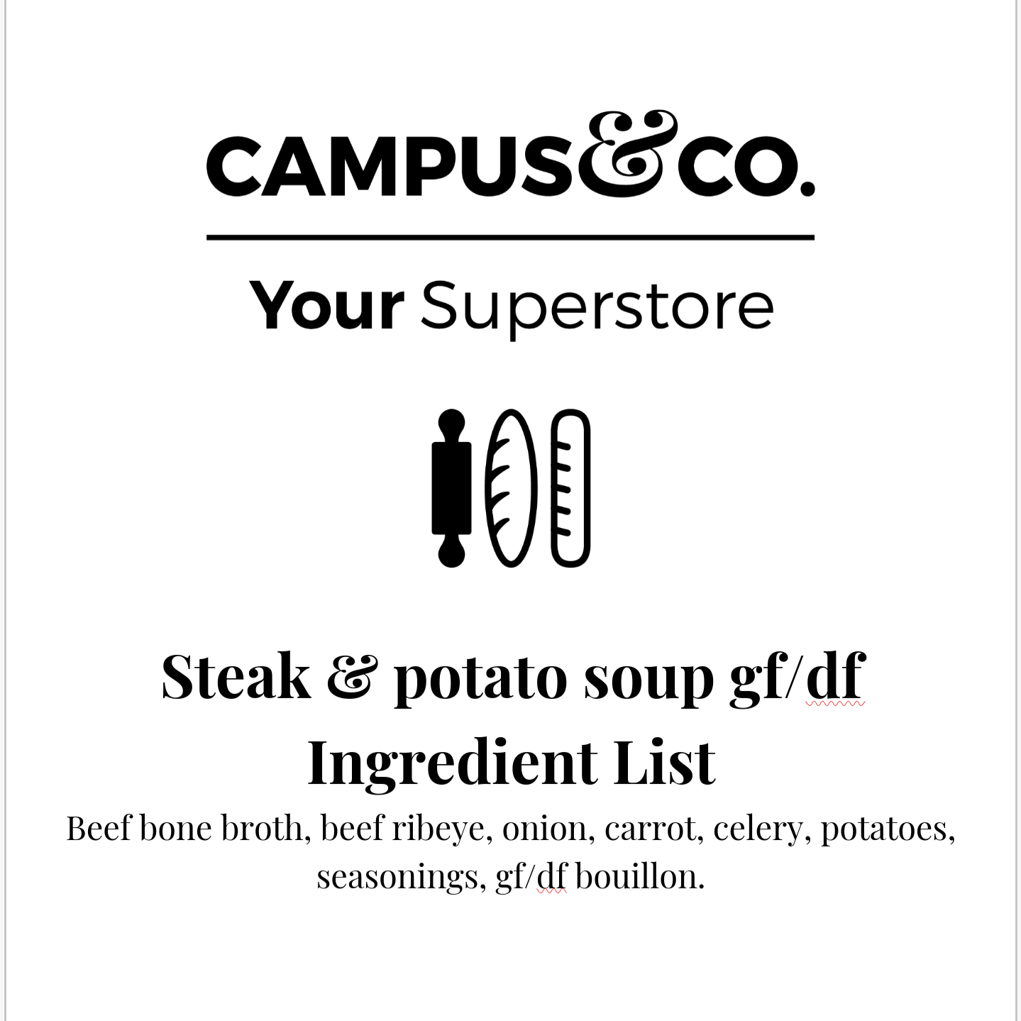 Campus & Co. Steak and Potato Soup Gluten free/ dairy free