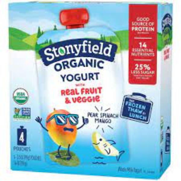 Stonyfield Organic Whole Milk Pear Spinach Mango Kids Yogurt4/3.5oz