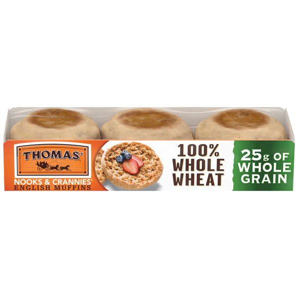 Thomas' 100% Whole Wheat English Muffins, 6 ct 12oz