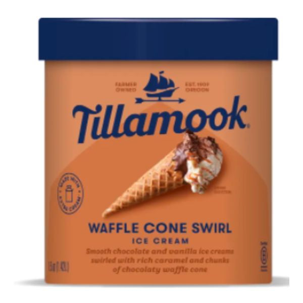 Tillamook Waffle Cone Swirl Ice Cream 48 oz