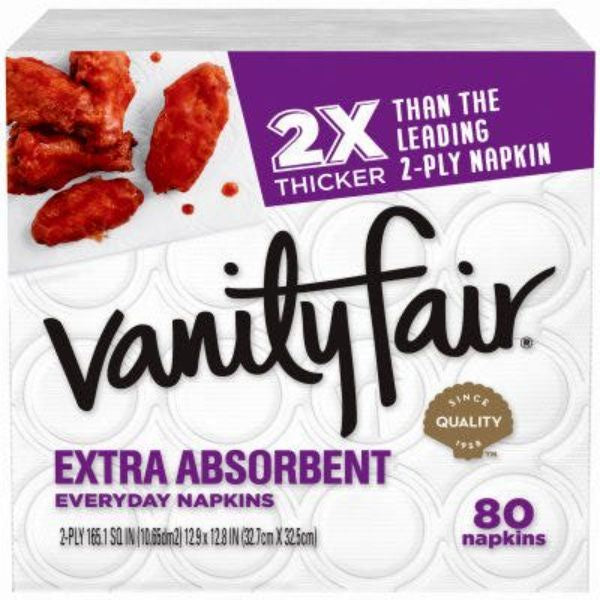 Vanity Fair® Extra Absorbant Napkins, Disposable White Paper Napkins, 80ct