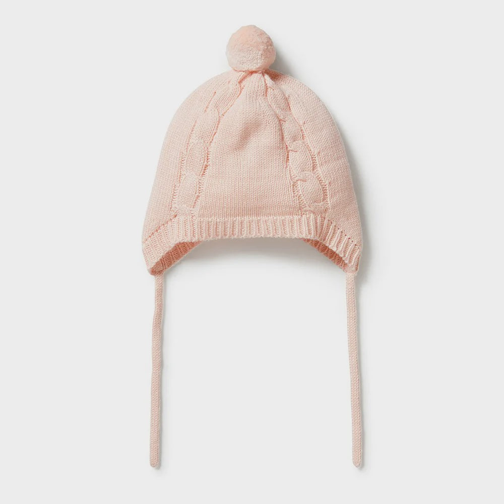 Wilson + Frenchy Knitted Mini Cable Bonnet - Blush 6-12m