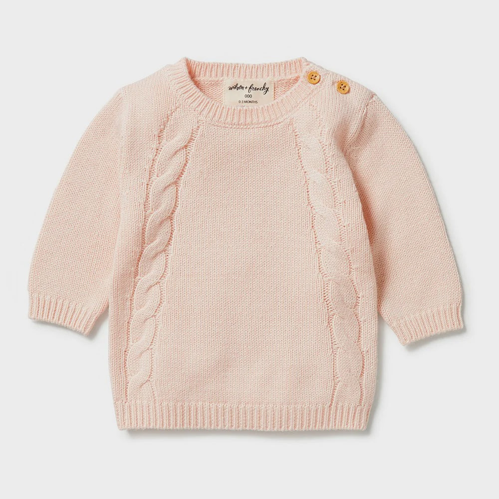 Wilson + Frenchy Knitted Mini Cable Jumper - Blush 12-18m