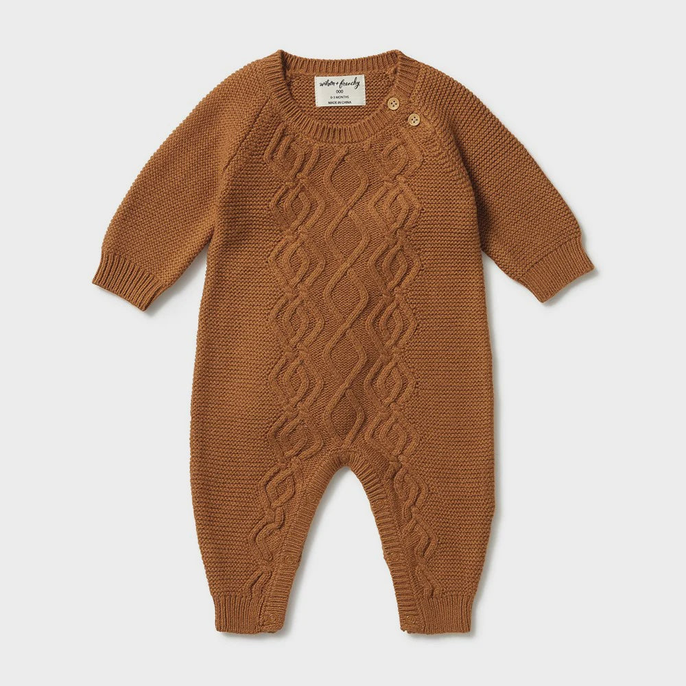 Wilson + Frenchy Knitted Cable Growsuit - Spice 6-12m