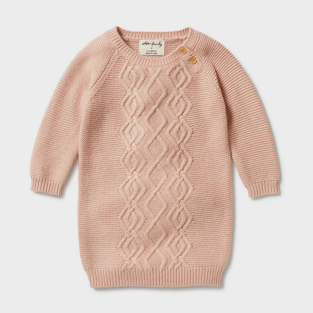 Wilson + Frenchy Knitted Cable Dress - Rose,18-24m