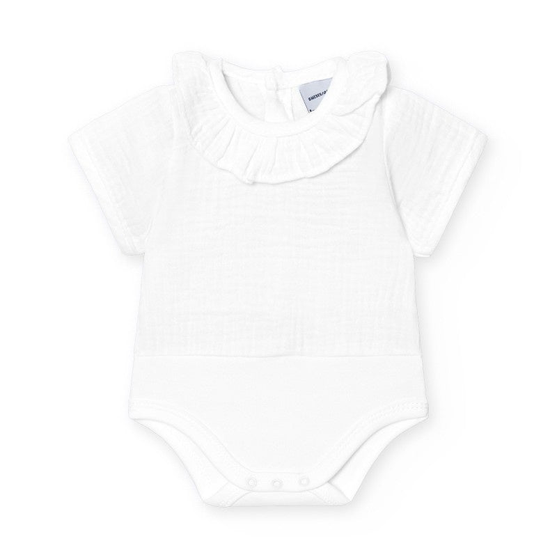 Babidu Frilled Neck Bodysuit, White