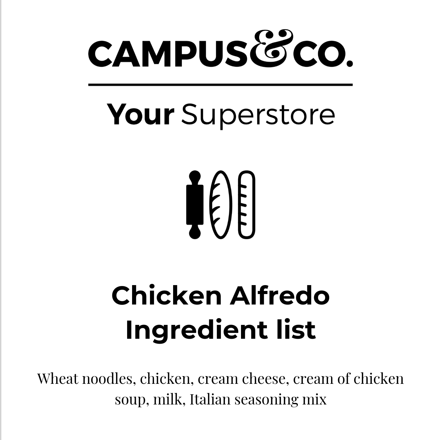 Campus & Co. Chicken Fettuccine Alfredo Bake, Serves 2-3