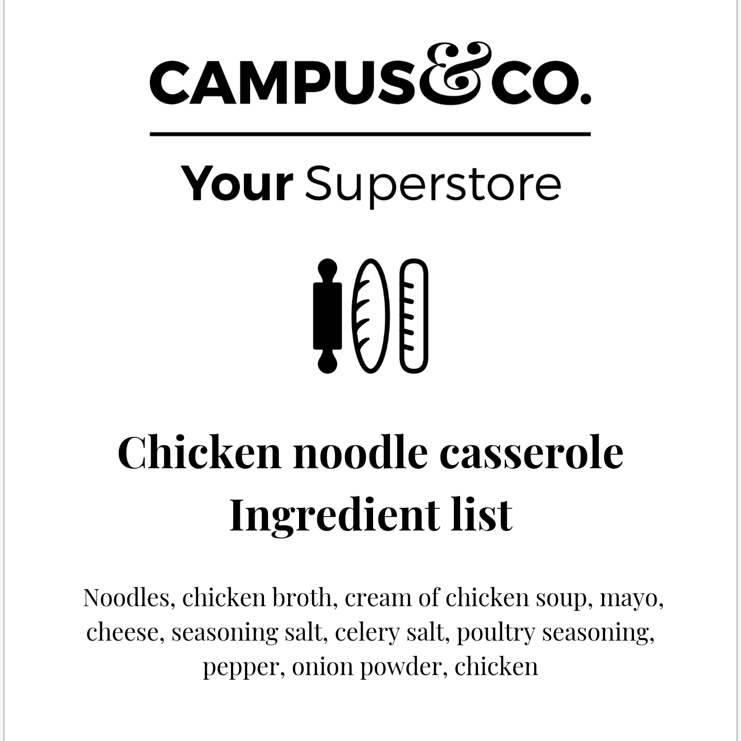 Campus & Co. Chicken Noodle Casserole, Serves 2