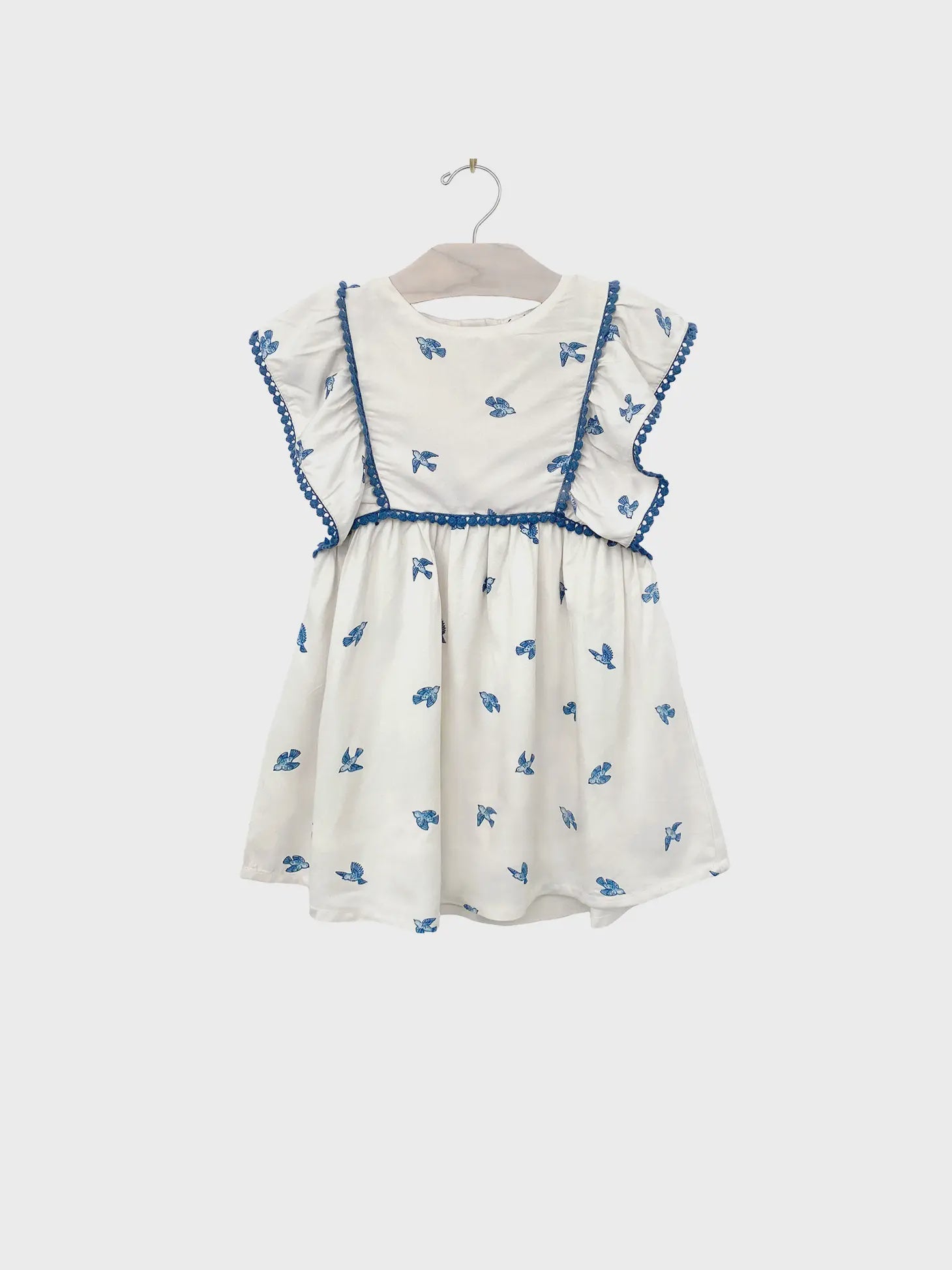 City Mouse Studio Flutter Sleeve Dress- Bluebirds 4yr