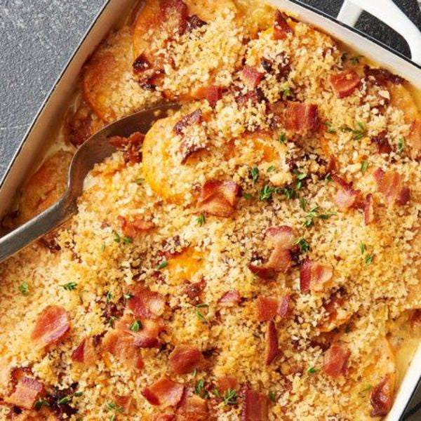 Campus & Co. Creamy Sweet Potato Bacon Onion Casserole