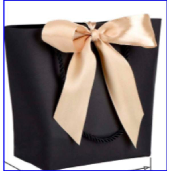 Black Gift Bag w/ Gold Handle & Bow 8x6x2