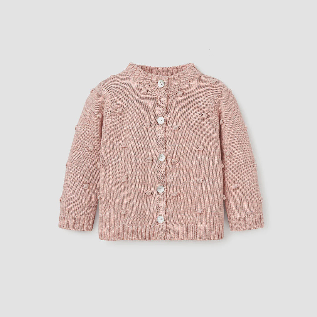 Elegant Baby Pink Popcorn Knit Baby Cardigan  6m