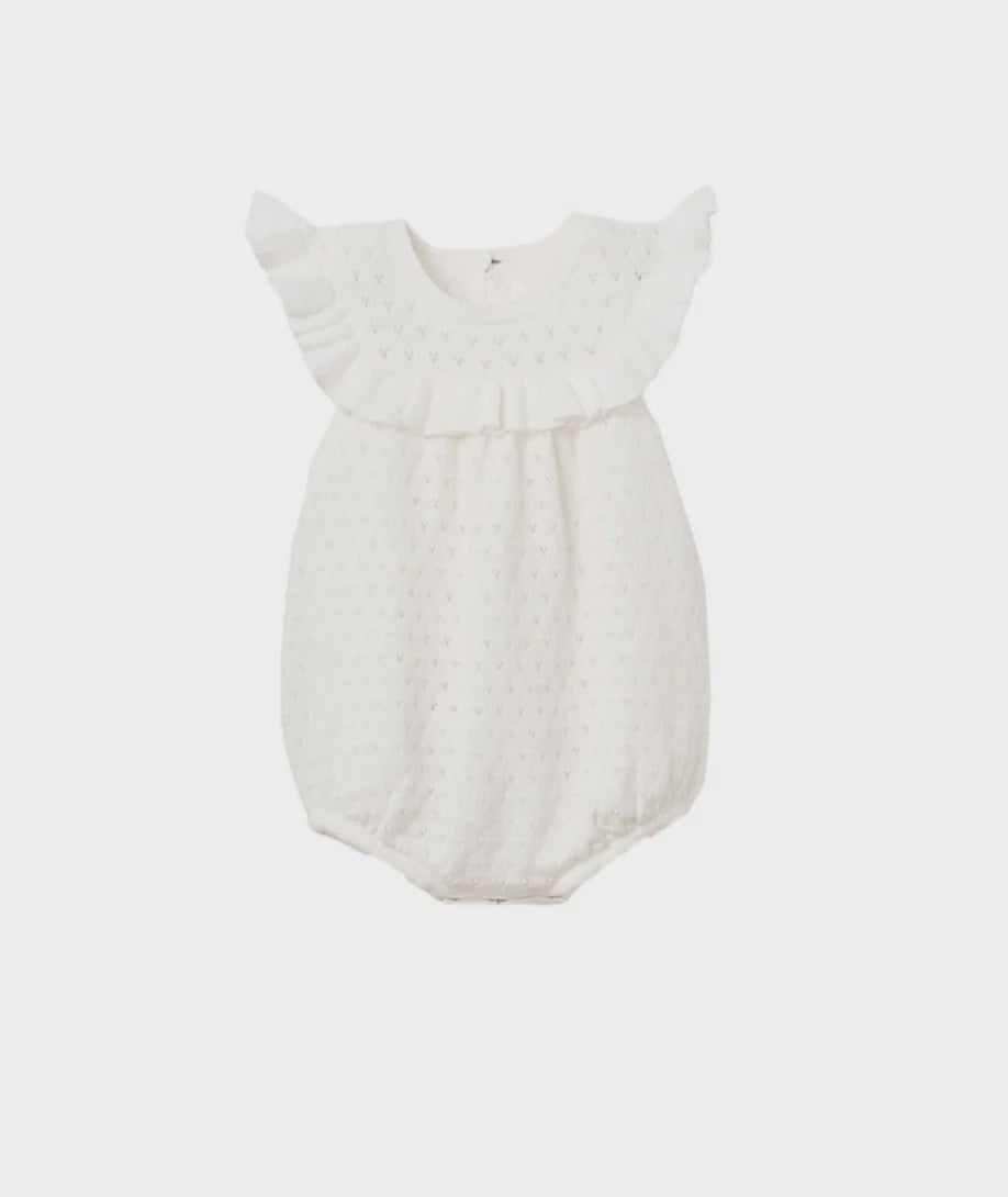 Elegante Baby White Pointelle Romper, 3m