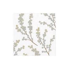 Berry Branches Paper Cocktail Napkins in White & Silver 20pk