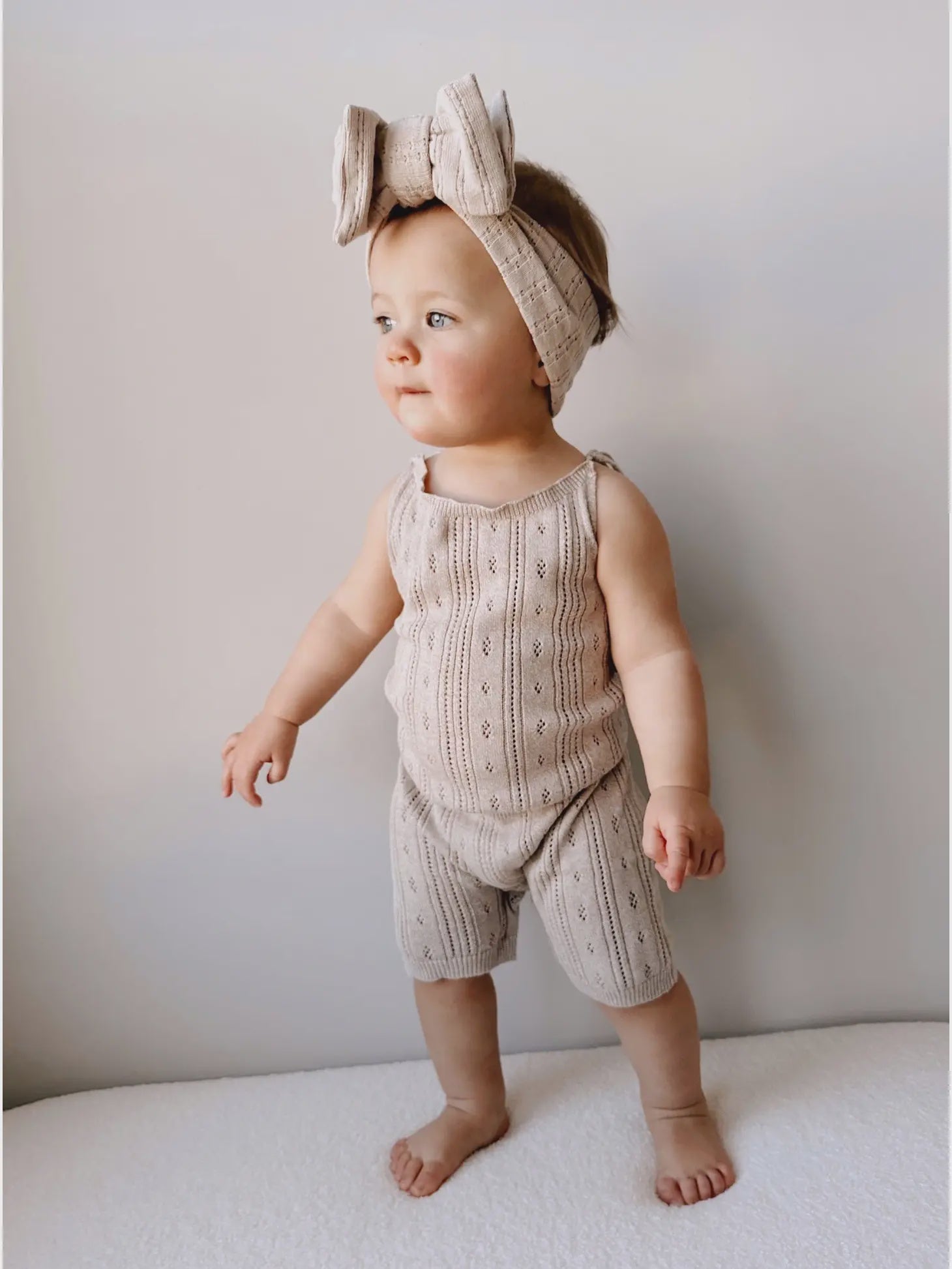 Luna + Luca Pointelle Romper - Heather Beige