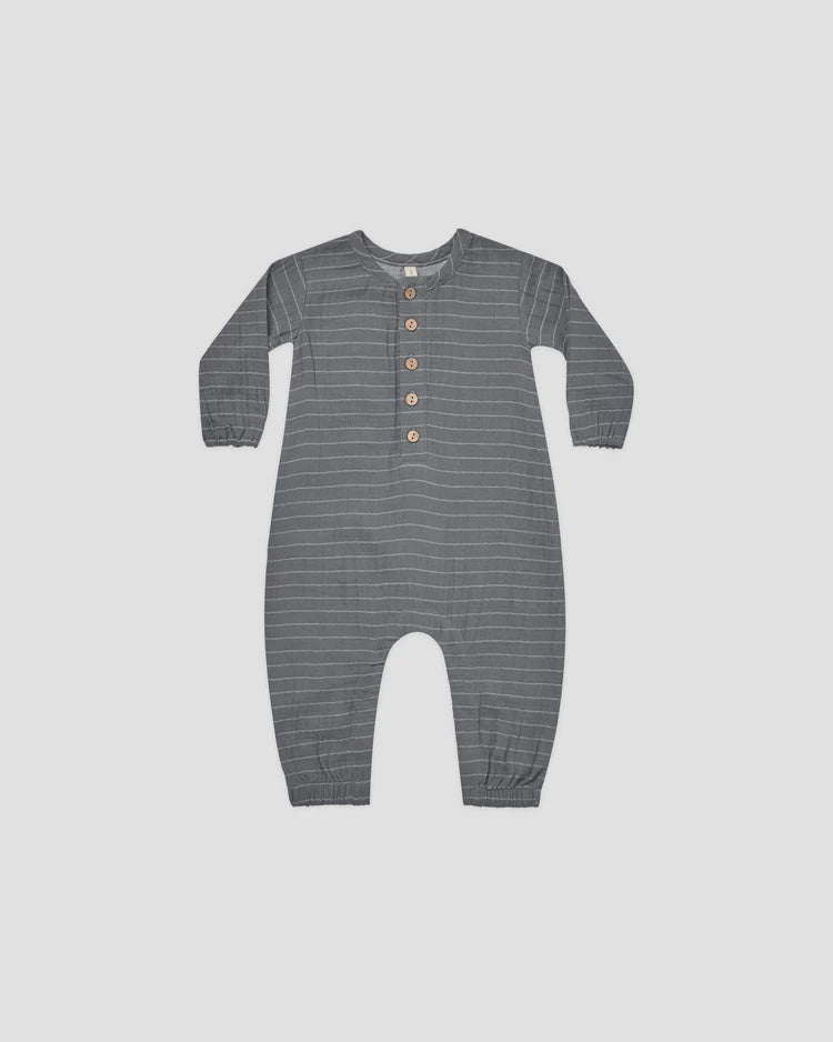 Quincy Mae Woven Jumpsuit|Navy Vintage Stripe 6-12m