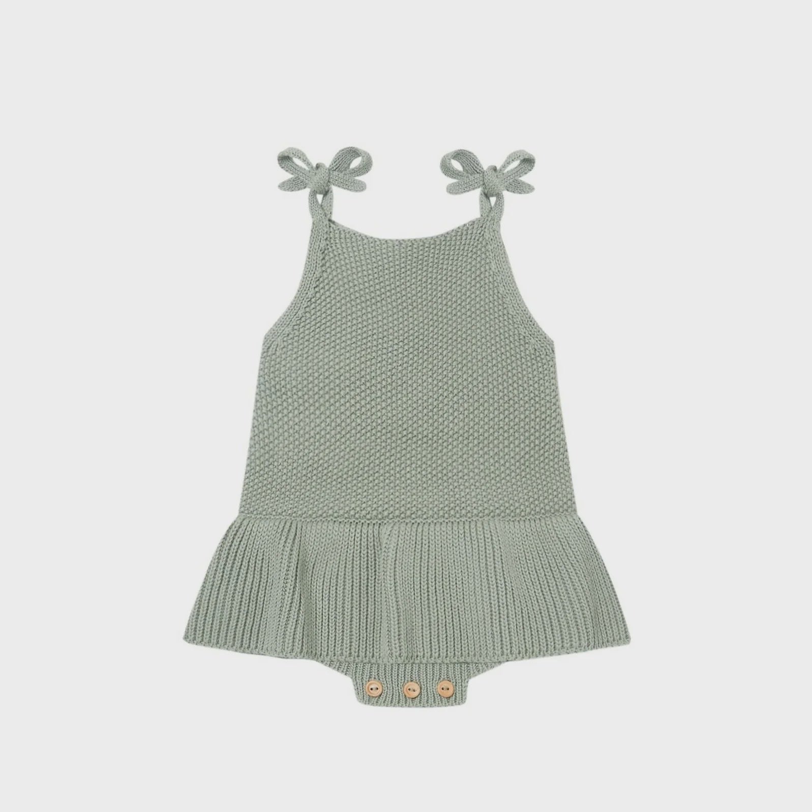 Quincy Mae Knit Ruffle Romper, Spruce 3-6m